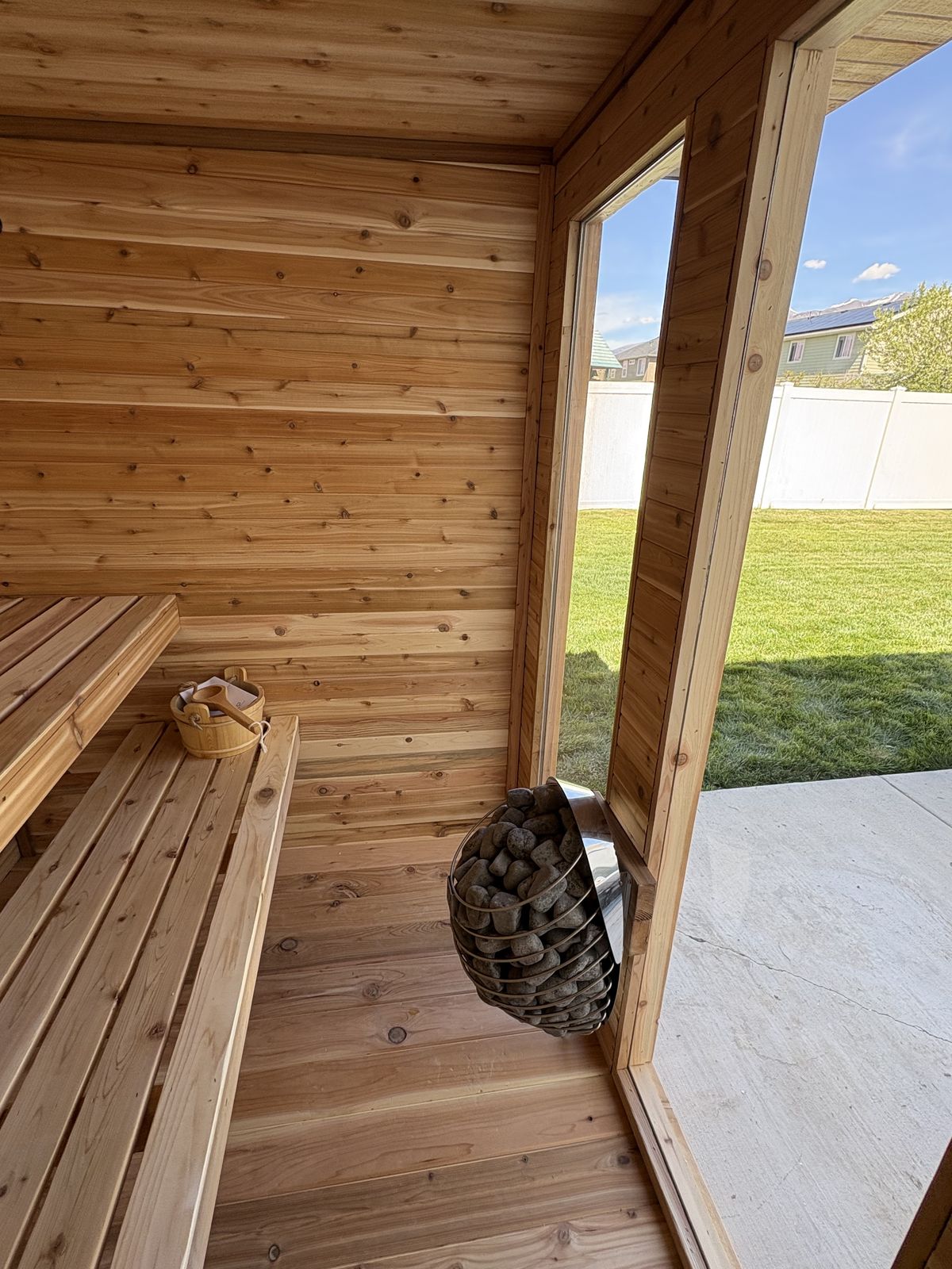 Cedar sauna installation